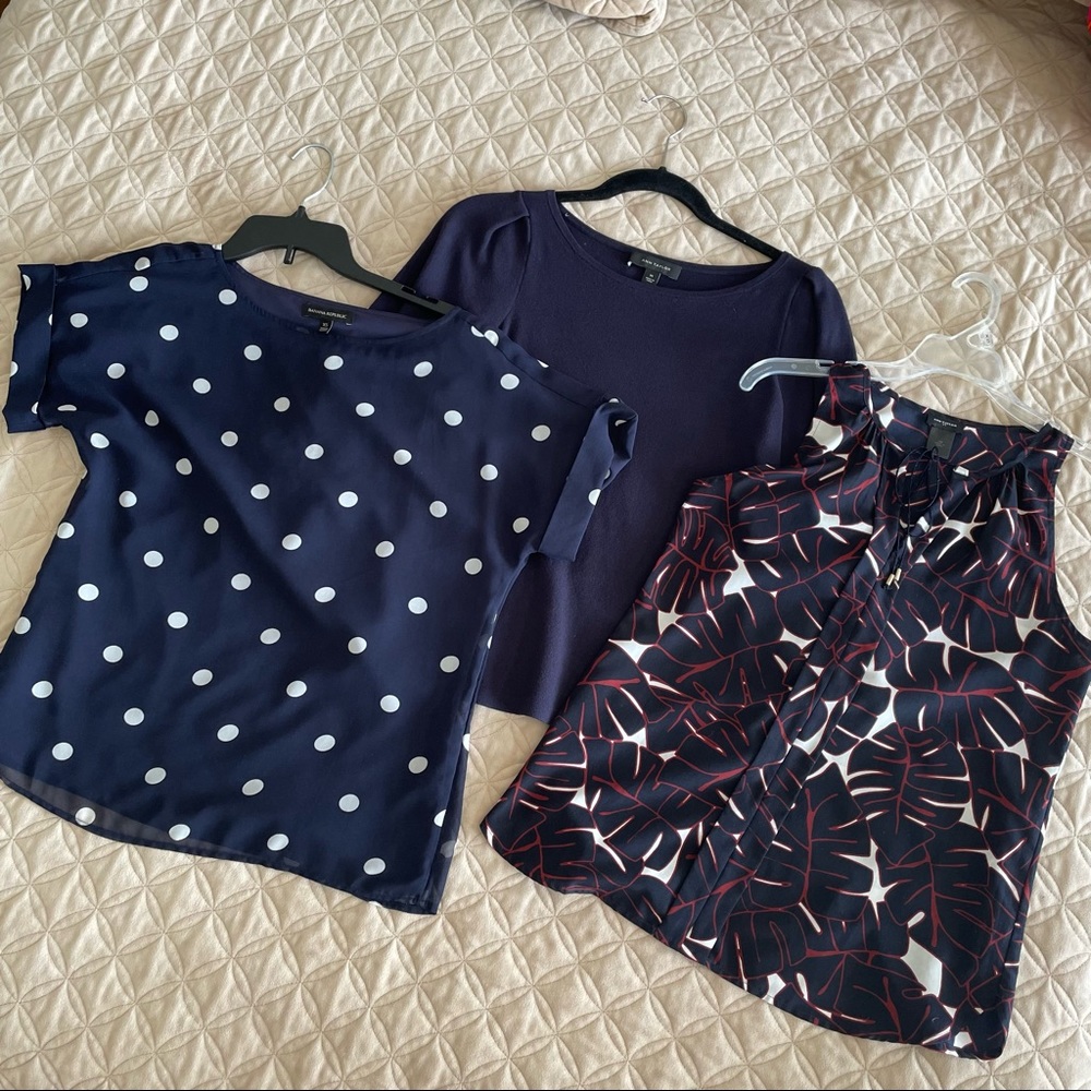 BUNDLE of three Ann Taylor and Banana Republic navy blouses